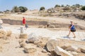 ISRAEL -July 30, - Tourists are going to be released in the park Caesarea, Israel, columns, Greek, Byzantine, 2015 Royalty Free Stock Photo