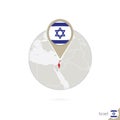 Israel map and flag in circle. Map of Israel, Israel flag pin. Map of Israel in the style of the globe Royalty Free Stock Photo