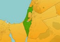 Israel map showing country highlighted in green color with rest of Asian countries in brown