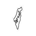 Israel outline map with the handwritten country name. Continuous line drawing of patriotic home sign