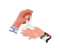 israel and palestine flags in hands lifting ribbon Royalty Free Stock Photo