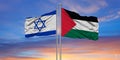 Israel and Palestine flags. Waving flag design. Israel Palestine flag, picture, wallpaper. Israel vs Palestine Royalty Free Stock Photo