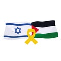 israel and palestine flags with yellow ribbon Royalty Free Stock Photo