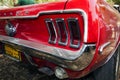 ISRAEL, PETAH TIQWA - MAY 14, 2016: Exhibition of technical antiques. Mustang rear view in Petah Tiqwa, Israel Royalty Free Stock Photo