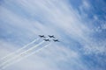 Israel`s army training airplanes in the sky at Israeli Independ