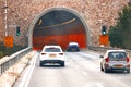 Cars enter mount highway tunnel on the way to Jerusalem road number 1, Israel Royalty Free Stock Photo