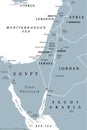 Israel and the Sinai Peninsula, the Southern Levant, gray political map