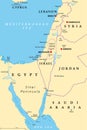 Israel and the Sinai Peninsula, the Southern Levant, political map Royalty Free Stock Photo