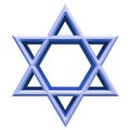 Israel star. Seal of Solomon icon. Jewish Star of David six sointed star. Isolated blue hexagram on white background. 3d