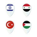 Israel, Syria, Turkey, Palestine flag location map pin icon