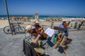 Israel. Tel Aviv. 18 APRIL 2015. Beach line for tourists. Recreation and entertainment.