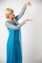 Israel, Tel Aviv October 14, 2019: Elsa from Frozen, Beautiful and Nice Lady Blonde Hair in Snow Blue Evening Gown