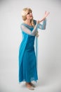 Israel, Tel Aviv October 14, 2019: Elsa from Frozen, Beautiful and Nice Lady Blonde Hair in Snow Blue Evening Gown