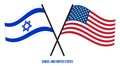 Israel and United States Flags Crossed And Waving Flat Style. Official Proportion. Correct Colors Royalty Free Stock Photo