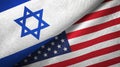 Israel and United States two flags textile cloth, fabric texture Royalty Free Stock Photo