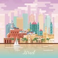 Israel vector banner with jewish colorful buildings. Travel poster in flat design Royalty Free Stock Photo