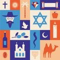 Israel, vector travel illustration, flat icon set, landmark background