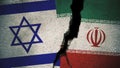 Israel vs Iran Flags on Cracked Wall Royalty Free Stock Photo