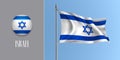 Israel waving flag on flagpole and round icon vector illustration Royalty Free Stock Photo