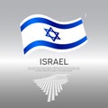 Israel wavy flag and mosaic map on light background. Creative background for the national Israeli poster. Vector tricolor design