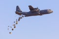 Israeli Air Force C-130 Hercules dropping cargo during an airshow at Hatzerim, Israel