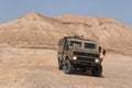 Israeli army Humvee on patrol in the Judean desert Royalty Free Stock Photo