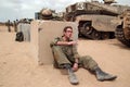 Israeli army soldiers resting during ceasefire