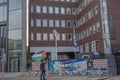 Israeli Embassy, Shelbourne Road, Dublin, Ireland, 11th November 2023. Protestor at Israeli Embassy waving Palestinian Flag