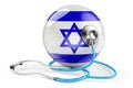 Israeli flag with stethoscope. Health care in Israel concept, 3D rendering