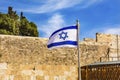 Israeli Flag Western Western` Wailing` Wall of Ancient Temple Jerusalem Israel Royalty Free Stock Photo