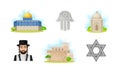 Israeli or Jewish Attributes with Dome of the Rock and Man with Locks Vector Set