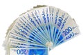 Israeli money notes. Fan of shekel banknotes isolated Royalty Free Stock Photo