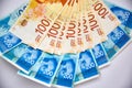 Israeli New Shekel Money Bills Fall on Table