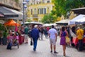 Israeli people shopping at Nachalat Binyamin Art Fair Market in Tel Aviv Israel