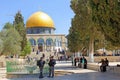 Israeli police and muslims at the entrance in Dome of the Rock, Jerusalem