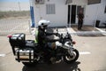 An Israeli policeman prison guard on motorcycle