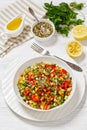 Israeli salad of finely diced veggies in bowl