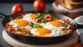 Israeli shakshouka with herbs Royalty Free Stock Photo