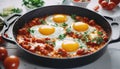 Israeli shakshouka in the pan Royalty Free Stock Photo