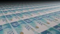 Israeli 200 shekels bills on money printing machine. Banknotes.