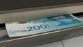 200 Israeli shekels in cash dispenser. Withdrawal of cash from an ATM. ILS. 3d render.