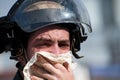 Israeli soldier affected by tear gas Royalty Free Stock Photo