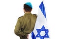 Israeli soldier with Flag of Israel behind his back