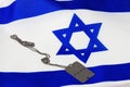 Israeli Soldier Medallion and Flag of Israel. Themes: Soldiers Tzahal  IDF - army Israel , Yom HaZikaron  Memorial Day Royalty Free Stock Photo