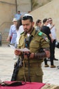 Israeli soldier prays by the Western Wall at the Old City of Jerusalem. Royalty Free Stock Photo