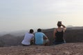 Group of Israeli students enjoying beautiful landscape, field trip, israel