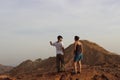 Israeli students enjoying the view of a beautiful landscape, couple in nature