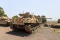 The Israeli tank is after the Doomsday Yom Kippur War on the Golan Heights in Israel, near the border with Syria