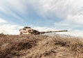 Israeli tank with turret facing Syria destroyed during Yom Kippur War is located in Valley of Tears near OZ 77 Tank Brigade Royalty Free Stock Photo