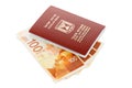 An Israeli travel document, a laissez-passer, costs Israeli shekels. migration journey concept Royalty Free Stock Photo